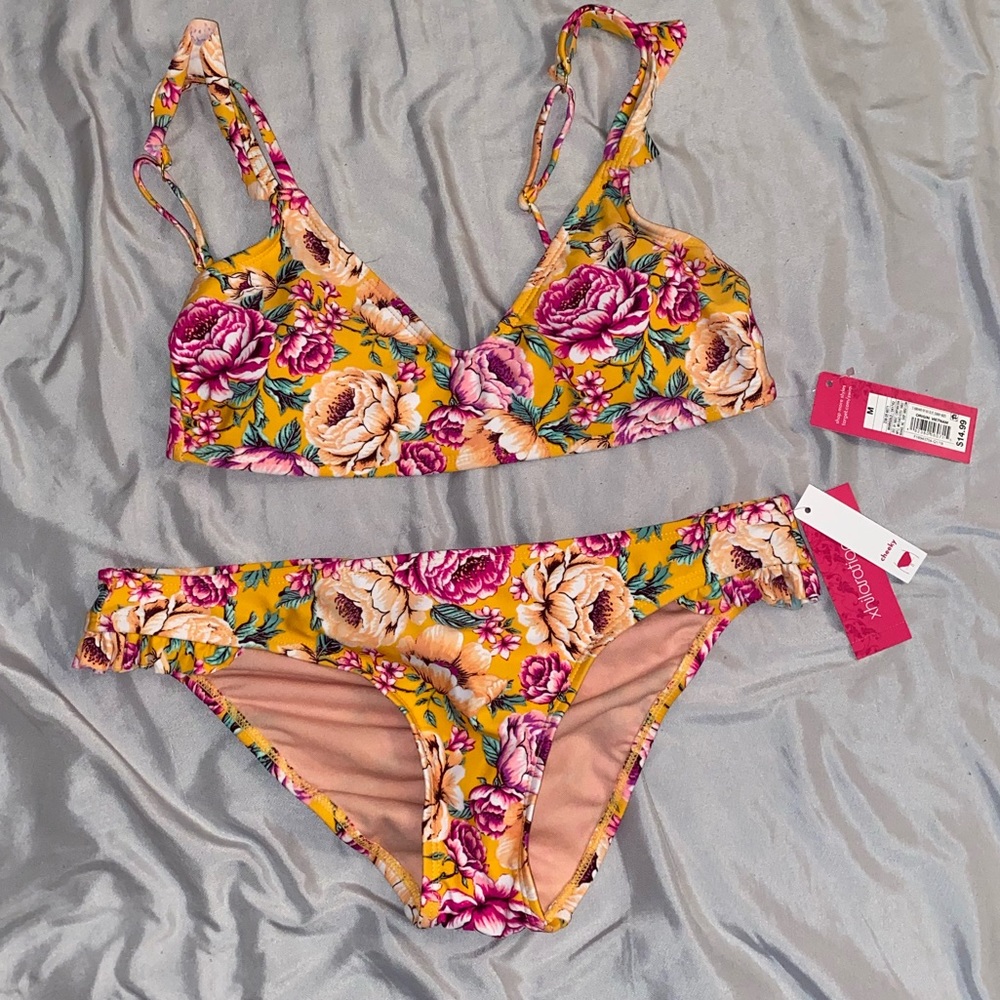 Yellow with Floral Pattern Bikini/ Two-Piece NWT